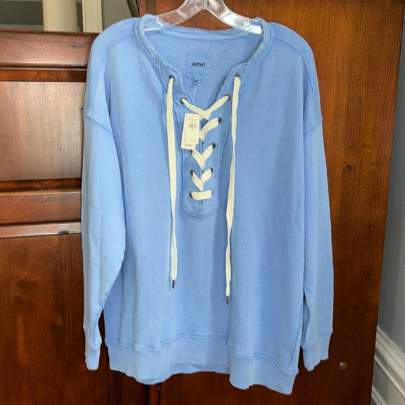 NWT Aerie Lace Up Oversized Distressed Sweatshirt - Picture 6 of 13
